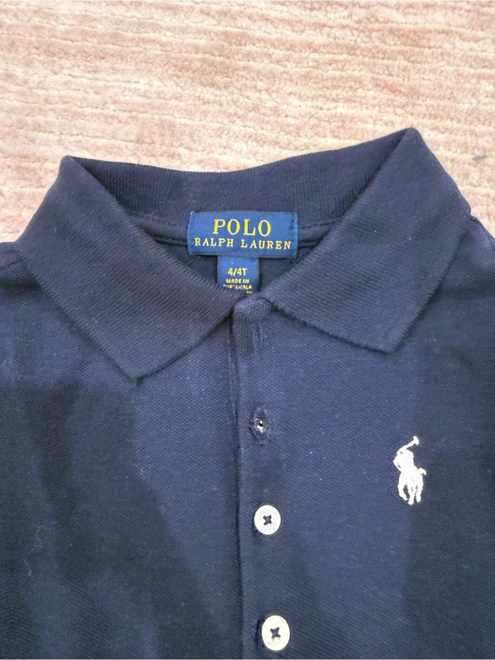 Ralph Lauren Girls' Navy Short Sleeve Polo with Light Pink Pony